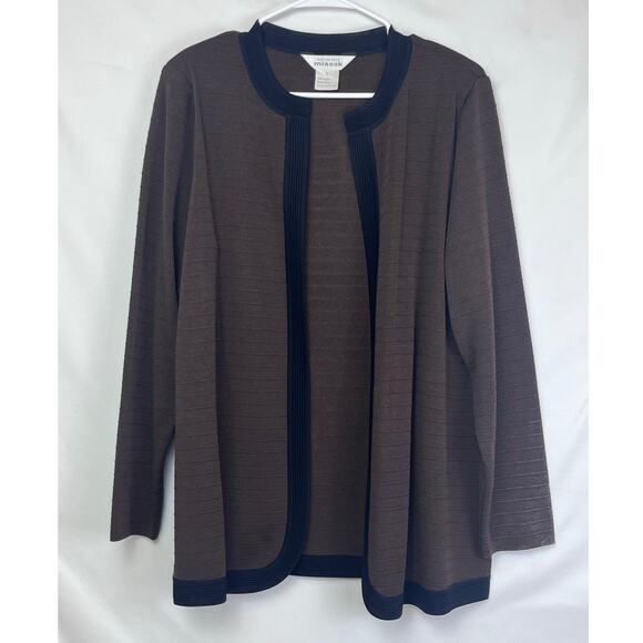 Exclusively Misook Women's Large Brown/Black Long Sleeve Lightweight Cardigan - Picture 1 of 4
